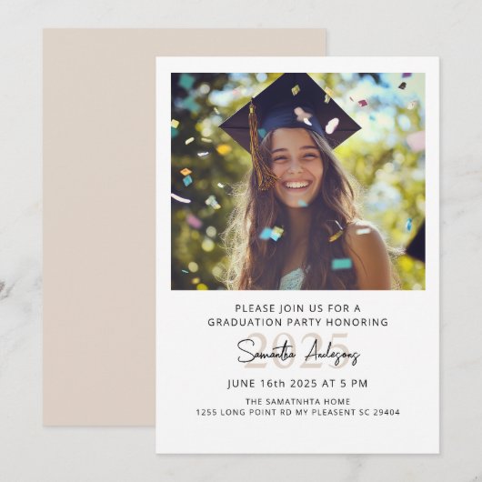 Moderne Graduation Party uitnodiging met foto (Voorkant / Achterkant)