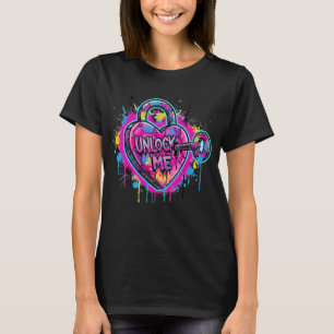 Moderne Graffiti Hart Hangslot Ontgrendel Me Valen T-shirt