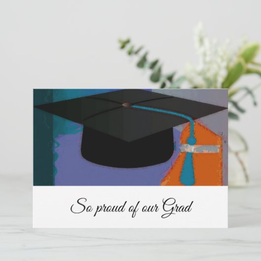 Moderne grafische Afstuderen Mortar Board Paars Aankondiging (Staand voorkant)