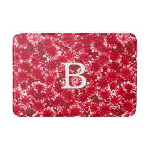Moderne grafische Dahlia Patroon, donkerrood en wi Badmat
