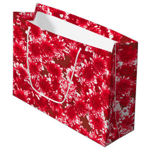 Moderne grafische Dahlia Patroon, donkerrood en wi Large Cadeauzakje