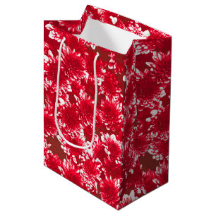 Moderne grafische Dahlia Patroon, donkerrood en wi Medium Cadeauzakje