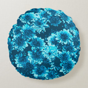 Moderne grafische Dahlia-patroon, indigoblauw Rond Kussen