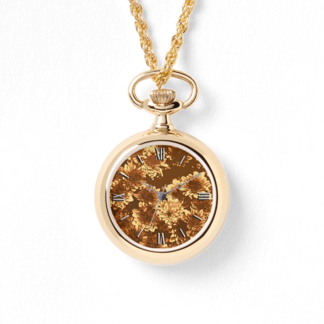 Moderne grafische Dahlia Pattern, bruin en goud Horloge (Voorkant)