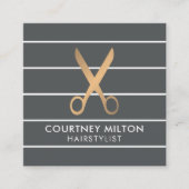 Moderne grafische grijze stripes Faux Gold Hair St Vierkante Visitekaartje (Voorkant)