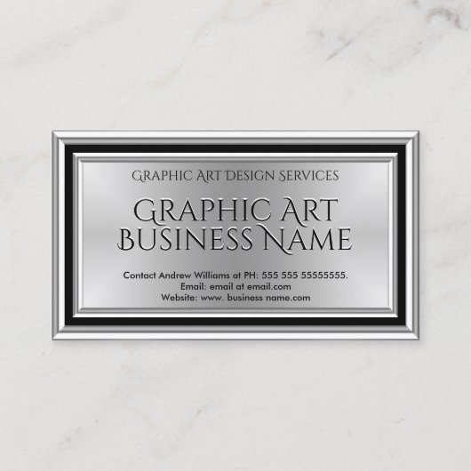 Moderne grafische kunstontwerper Silver Black Deco Visitekaartje (Voorkant)