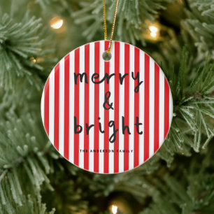 Moderne grafische minimale kerst rood en wit keramisch ornament