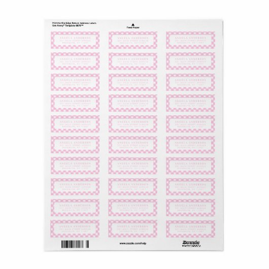Moderne grafische pasteel Blush roze gingham speld Etiket (Full Sheet)
