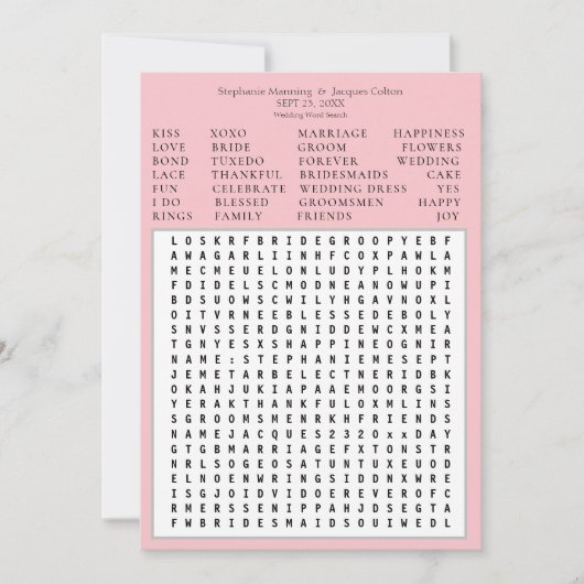 Moderne grafische roze weddenschap Word zoekdatum Kaart (Voorkant)