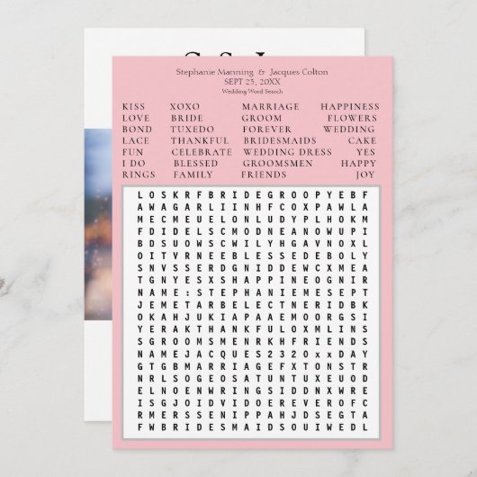 Moderne grafische roze weddenschap Word zoekdatum  Kaart (Voorkant / Achterkant)