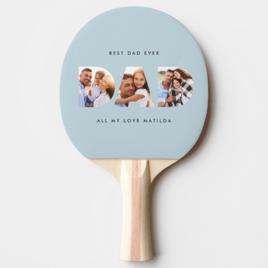 Moderne grafische typografie Multi foto papa blauw Tafeltennisbatje (Voorkant)