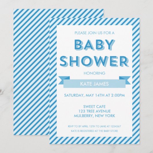 Moderne Grandes Bleu Baby shower Invitation (Devant / Derrière)