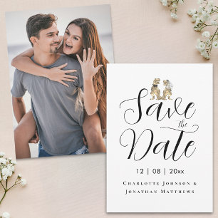 Moderne Grappige Dinosaurus Thema Bruiloft Foto Save The Date
