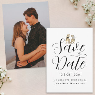 Moderne Grappige Dinosaurus Thema Bruiloft Foto Save The Date
