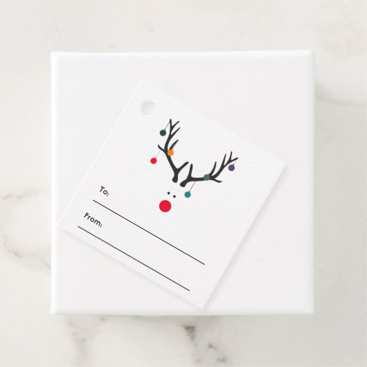 Moderne grappige Kerst rendier wit rood Bedankjes Labels (In situ)