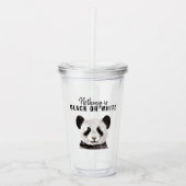 Moderne grappige panda zwart-wit met citaat acryl drinkbeker (Voorkant)