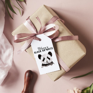 Moderne grappige panda zwart-wit met citaat cadeaulabel