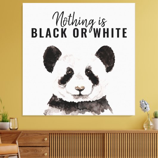 Moderne grappige panda zwart-wit met citaat canvas afdruk (Insitu (Woonkamer))