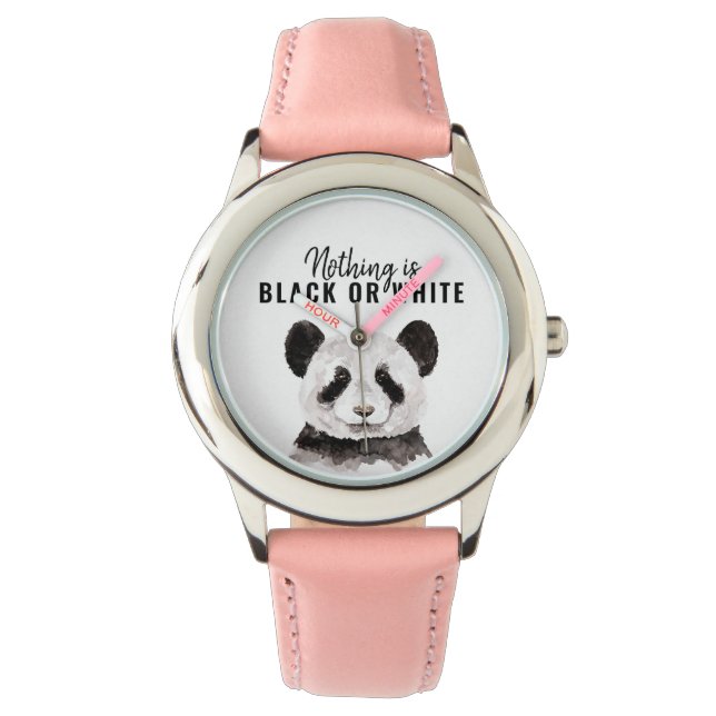 Moderne grappige panda zwart-wit met citaat horloge (Voorkant)