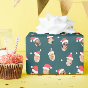 Moderne Grappige Santa Hats Negen Familie Foto's Cadeaupapier