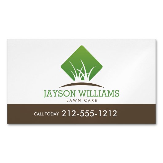 Moderne graszorg/landschapsontwerp — Logo wit Magnetisch Visitekaartje (Voorkant)