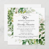 Moderne Green Botanical 90e Invitation d'anniversa (Devant / Derrière)