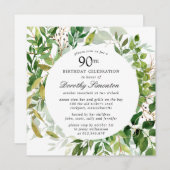 Moderne Green Botanical 90e Invitation d'anniversa (Devant / Derrière)