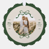Moderne Green Bows Kerstfoto Ornament Kaart (Voorkant)