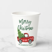 Moderne Green Brush Script Kerstmis  Truck Papieren Bekers (Voorkant)