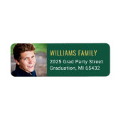 Moderne Green Gold Afstuderen Photo Return Address Etiket (Voorkant)