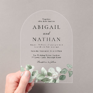 Moderne Green Leaves Arch Wedding Acryl Uitnodigingen