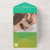 Moderne Green Rope Heart Wedding All In One Uitnodiging (Buitenkant)