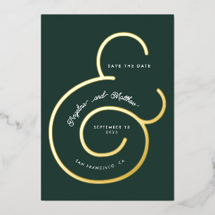 Moderne Green Script Ampersand Wedding Save Date Folie Uitnodiging
