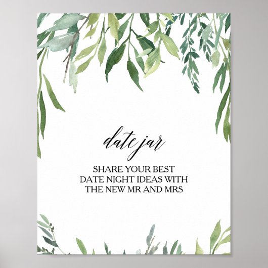 Moderne Greenery Botanical Foliage Date Jar Sign Poster (Voorkant)