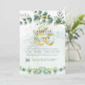 Moderne Greenery Botanical Gold Wedding Invitation Kaart (Staand voorkant)
