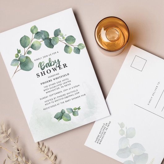 Moderne Greenery Eucalyptus Baby shower Briefkaart