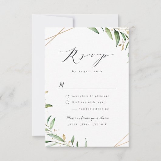 Moderne Greenery Geometric Rustic Wedding RSVP Kaa (Voorkant)