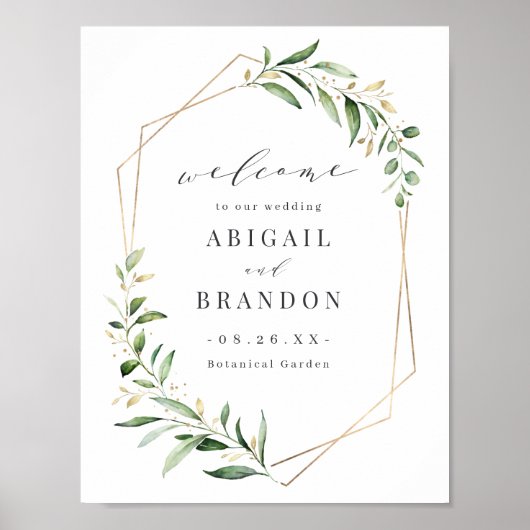 Moderne Greenery Gold Geometric Rustic Wedding Sig Poster (Voorkant)
