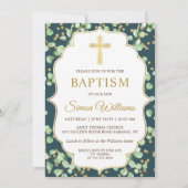 Moderne Greenery Gold Glitter Baptisme Invitation Kaart (Voorkant)
