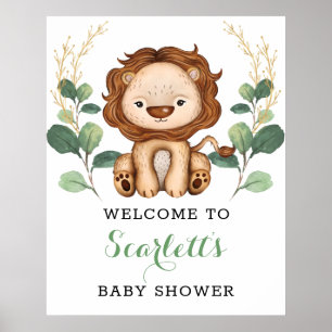 Moderne Greenery Gold Lion Baby shower Welkom Poster