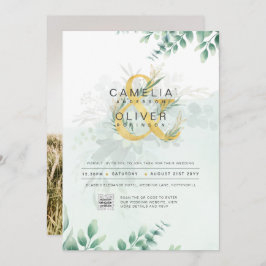 Moderne Greenery PHOTO Weddenschap QR CODE Kaart