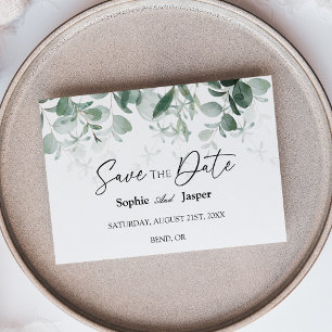 Moderne Greenery White Flat Save the Date Kaart