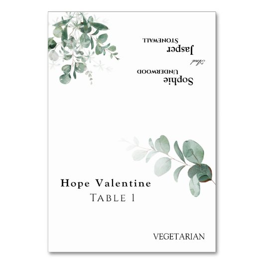 Moderne Greenery White Wedding Foldable Place Card Kaart (Voorkant)