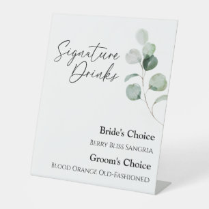 Moderne Greenery White Wedding Signature Drinken Reclamebord Met Voetstuk