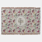 Moderne Greige familienaam kolibrie & bloemen Deken (Voorkant)