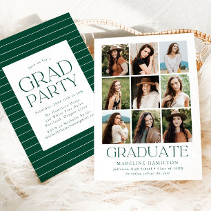 Moderne Grid Green 9 Photo Collage Graduparty Kaart
