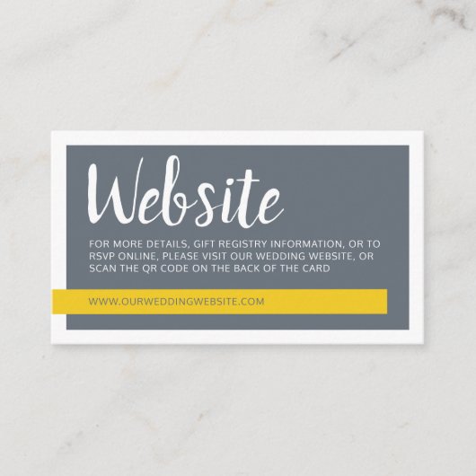 Moderne grijs en geel met QR-code bruiloft website Informatiekaartje (Voorkant)