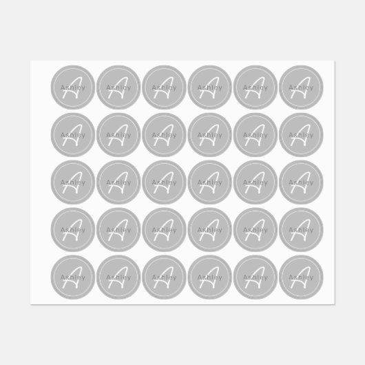 Moderne grijs & wit | Naam kool en monogram Labels (Vel)