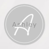 Moderne grijs & wit | Naam kool en monogram Labels (Design 2)