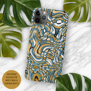 Moderne grijsblauwe taupe bruine zwarte kunstpatro iPhone 11 pro max hoesje